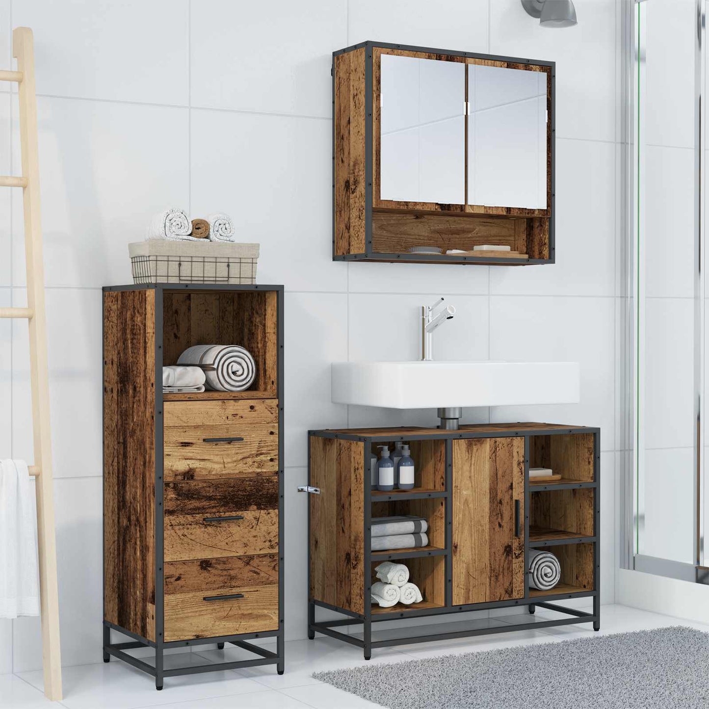 vidaXL Σετ Επίπλων Μπάνιου 3 τμχ. Παλιό Ξύλο 80 x 33 x 60 εκ