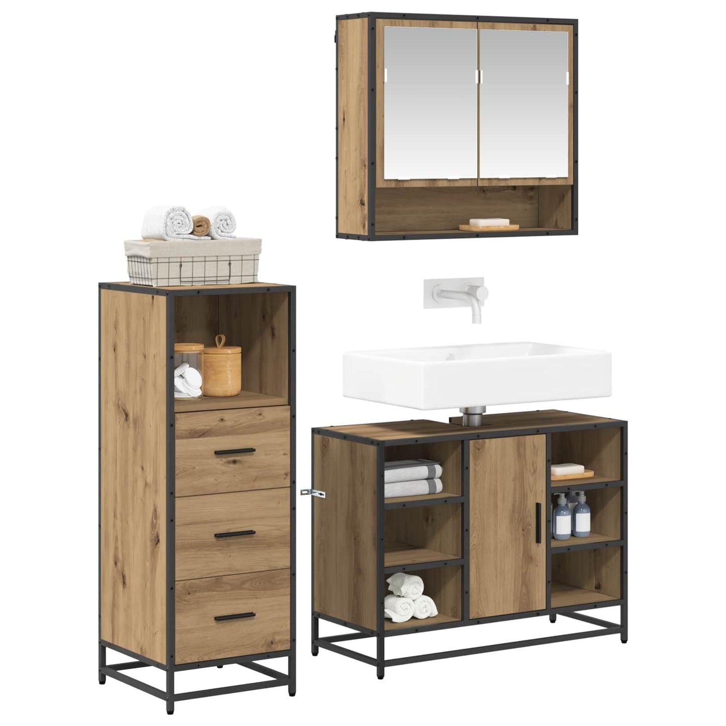 vidaXL Σετ Επίπλων Μπάνιου 3 τμχ. Artisan Oak 80 x 33 x 60 εκ