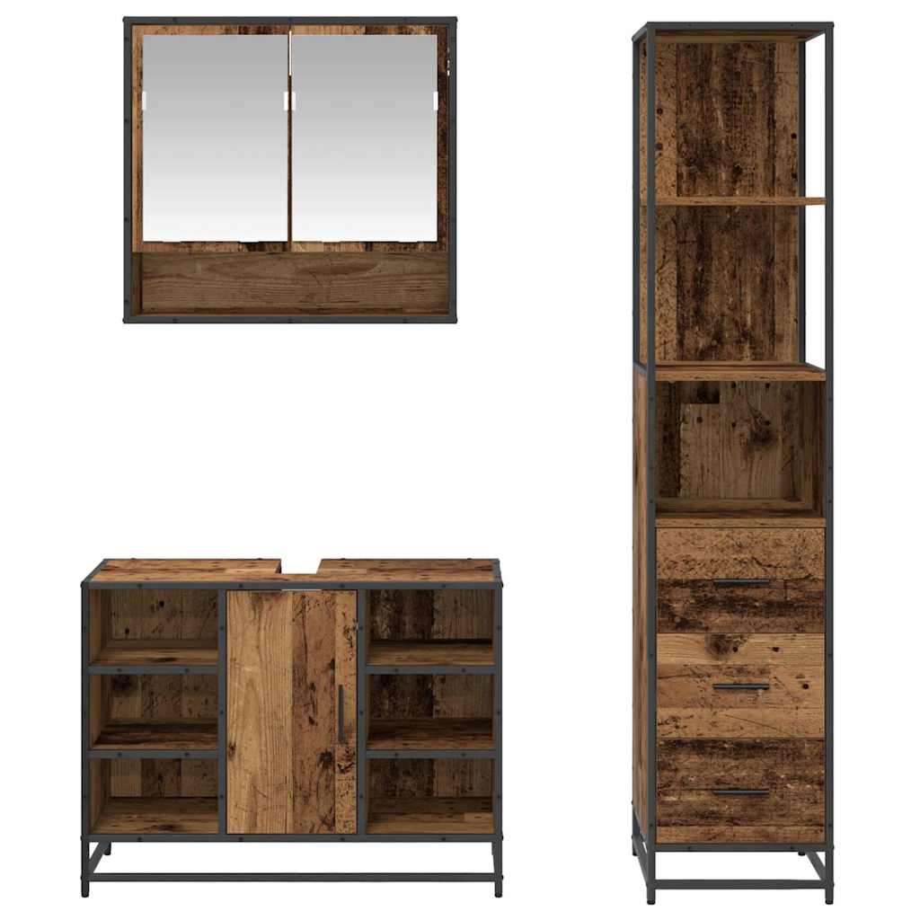 vidaXL Σετ Επίπλων Μπάνιου 3 pcs Παλαιό ξύλο 35 x 37.5 x 166 εκ.