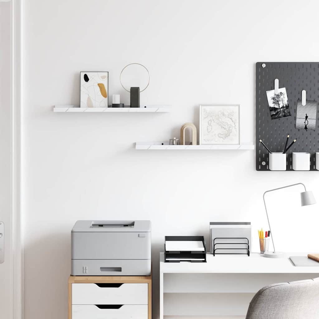 vidaXL Ράφι Τοίχου με ράφι Επιτοίχιο 2 pcs Λευκό Μάρμαρο 60 x 9 x 3 cm
