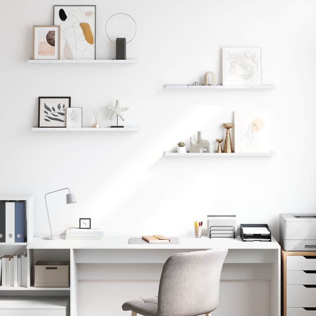 vidaXL Ράφι Τοίχου με ράφι Επιτοίχιο 4 pcs Λευκό Μάρμαρο 80 x 9 x 3 cm