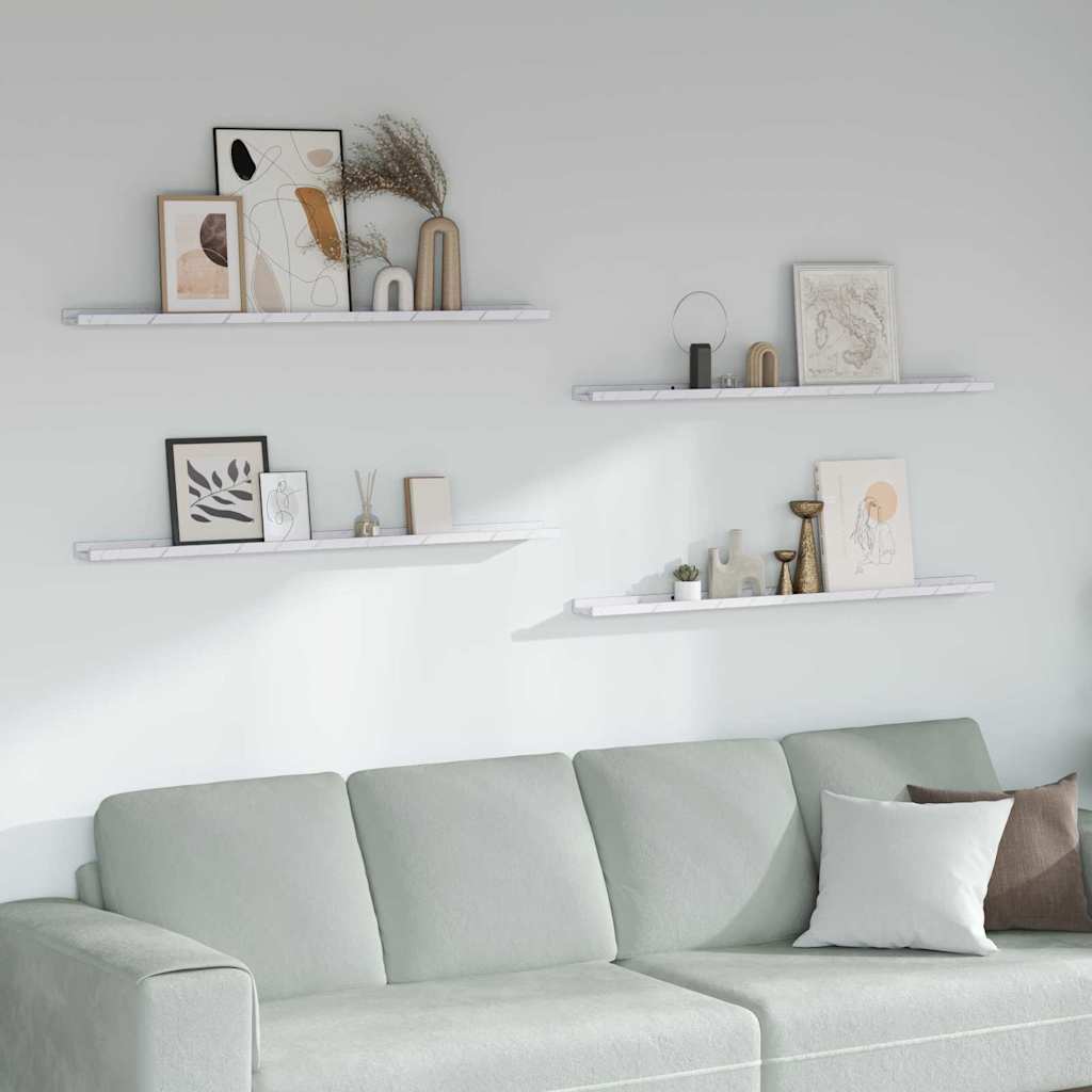 vidaXL Ράφι Τοίχου με ράφι 4 pcs Λευκό Μάρμαρο 115 x 9 x 3 cm