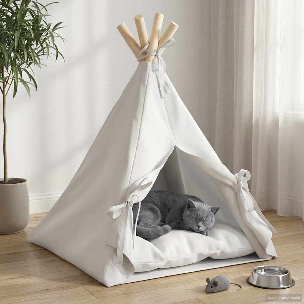 vidaXL Teepee για κατοικίδια με μαξιλάρι Λευκό 40 x 40 x 50 cm