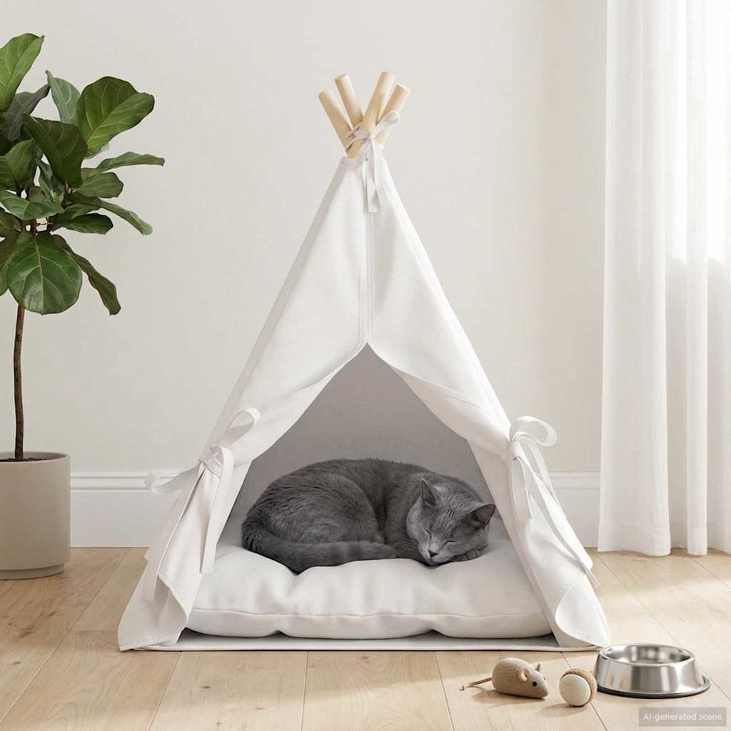 vidaXL Teepee για κατοικίδια με μαξιλάρι Λευκό 50 x 50 x 60 cm