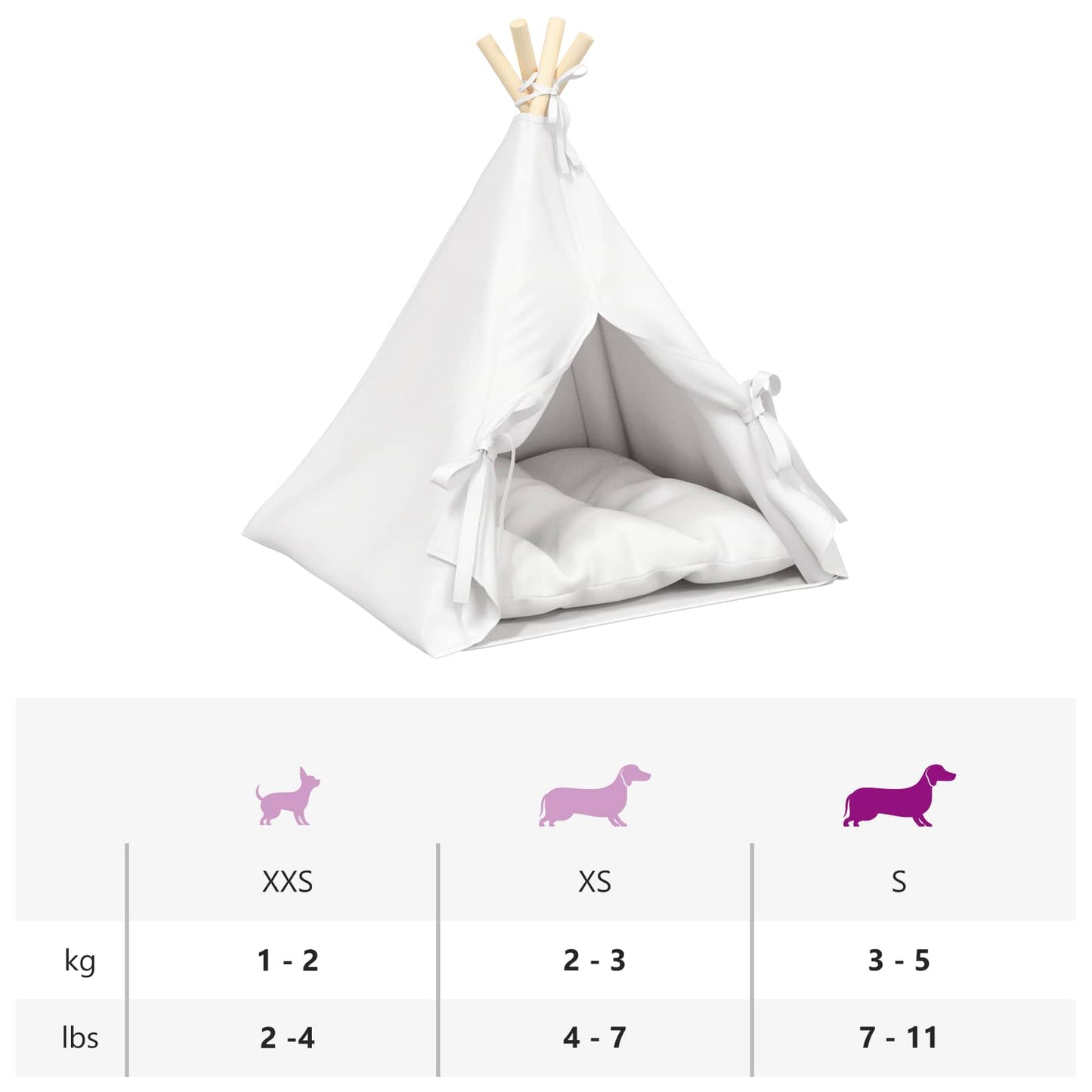 vidaXL Teepee για κατοικίδια με μαξιλάρι Λευκό 50 x 50 x 60 cm