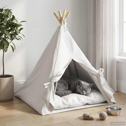 vidaXL Teepee για κατοικίδια με μαξιλάρι Λευκό 60 x 60 x 70 cm