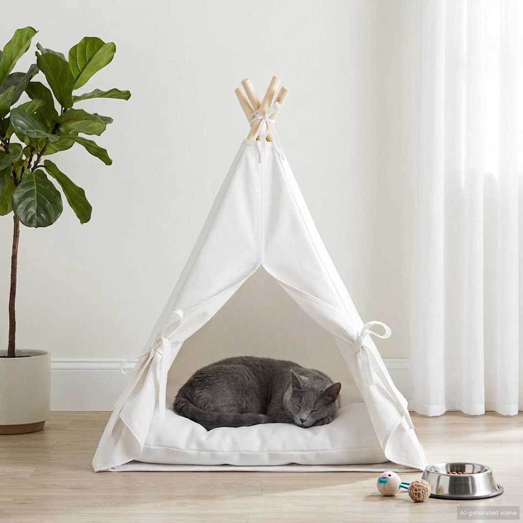 vidaXL Teepee για κατοικίδια με μαξιλάρι Λευκό 60 x 60 x 70 cm