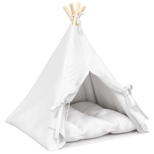 vidaXL Teepee για κατοικίδια με μαξιλάρι Λευκό 60 x 60 x 70 cm