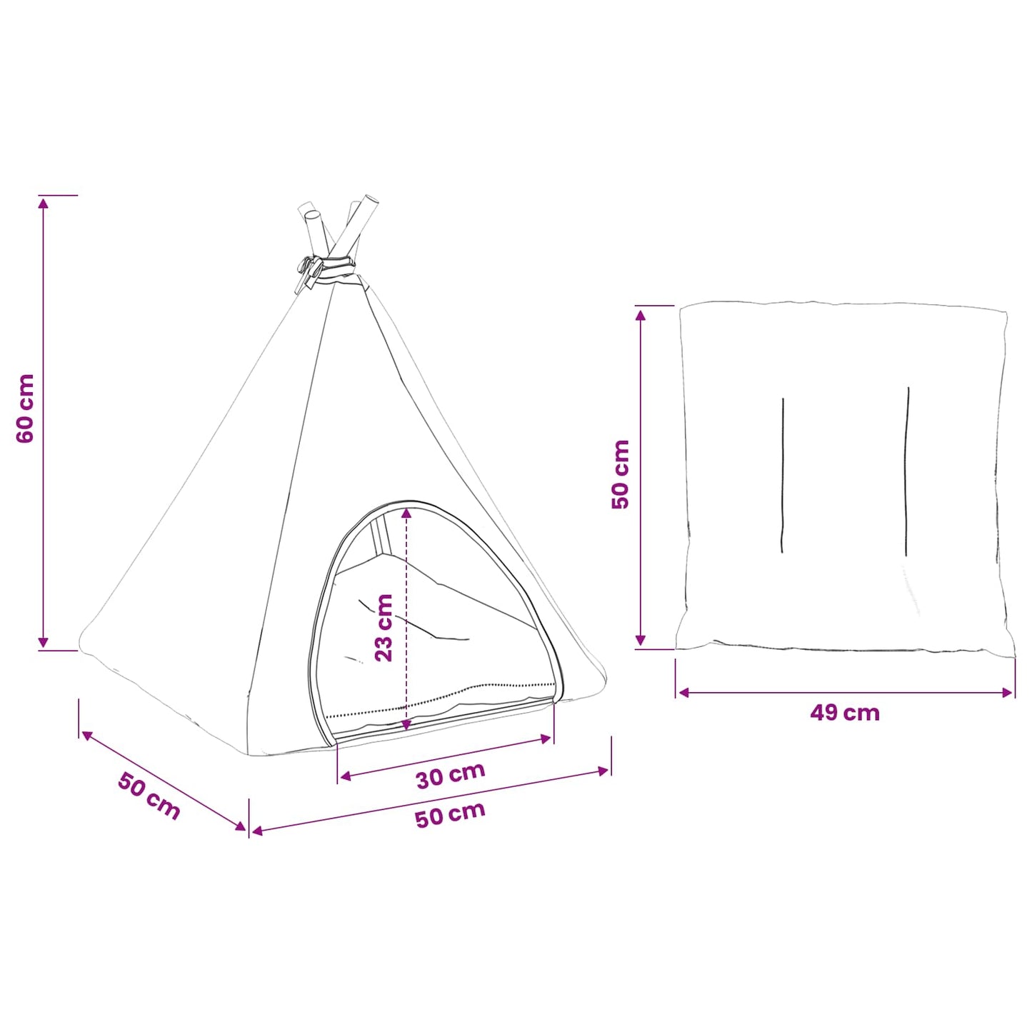 vidaXL Teepee για κατοικίδια με μαξιλάρι 50 x 50 x 60 cm Πολυεστέρας