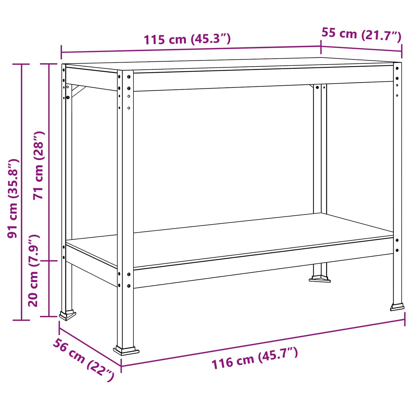 vidaXL Εργασιακά Παγκάκια Μαύρο 81 x 41 x 145 εκ. Επεξεργασμένο ξύλο
