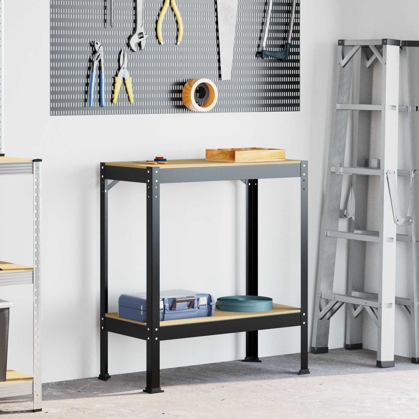 vidaXL Εργασιακά Παγκάκια Μαύρο 81 x 41 x 145 εκ. Επεξεργασμένο ξύλο