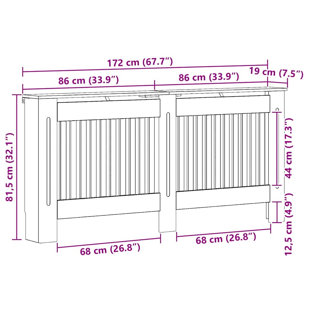 vidaXL Καπάκι Καλοριφέρ Γκρίζο Σονομα 172 x 19 x 81,5 cm