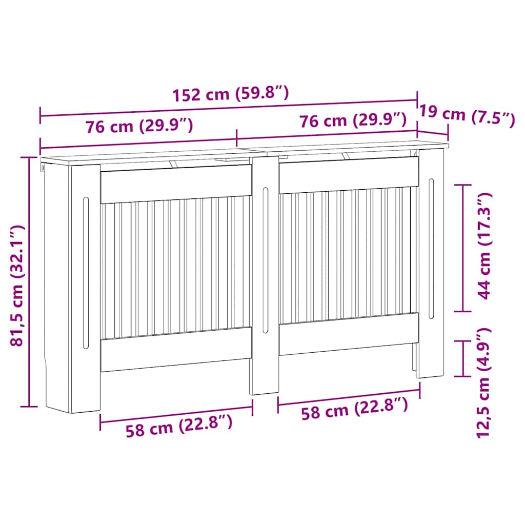 vidaXL Καπάκι Καλοριφέρ Γκρίζο Σονομα 152 x 19 x 81,5 cm