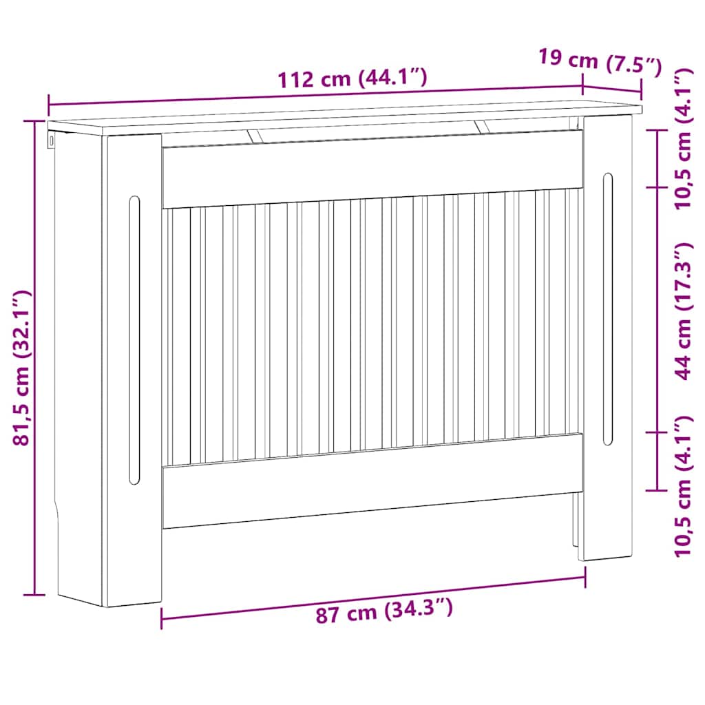 vidaXL Καπάκι Καλοριφέρ Γκρίζο Σονομα 112 x 19 x 81,5 cm