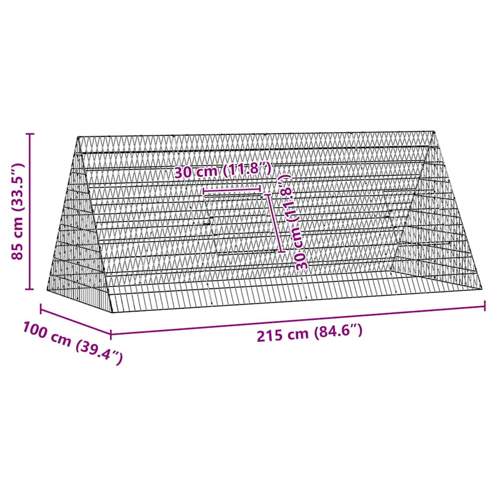vidaXL Κλουβί Κουνελιού Ασημί 215 x 100 x 85 εκ Επικαλυμμένος Χάλυβας