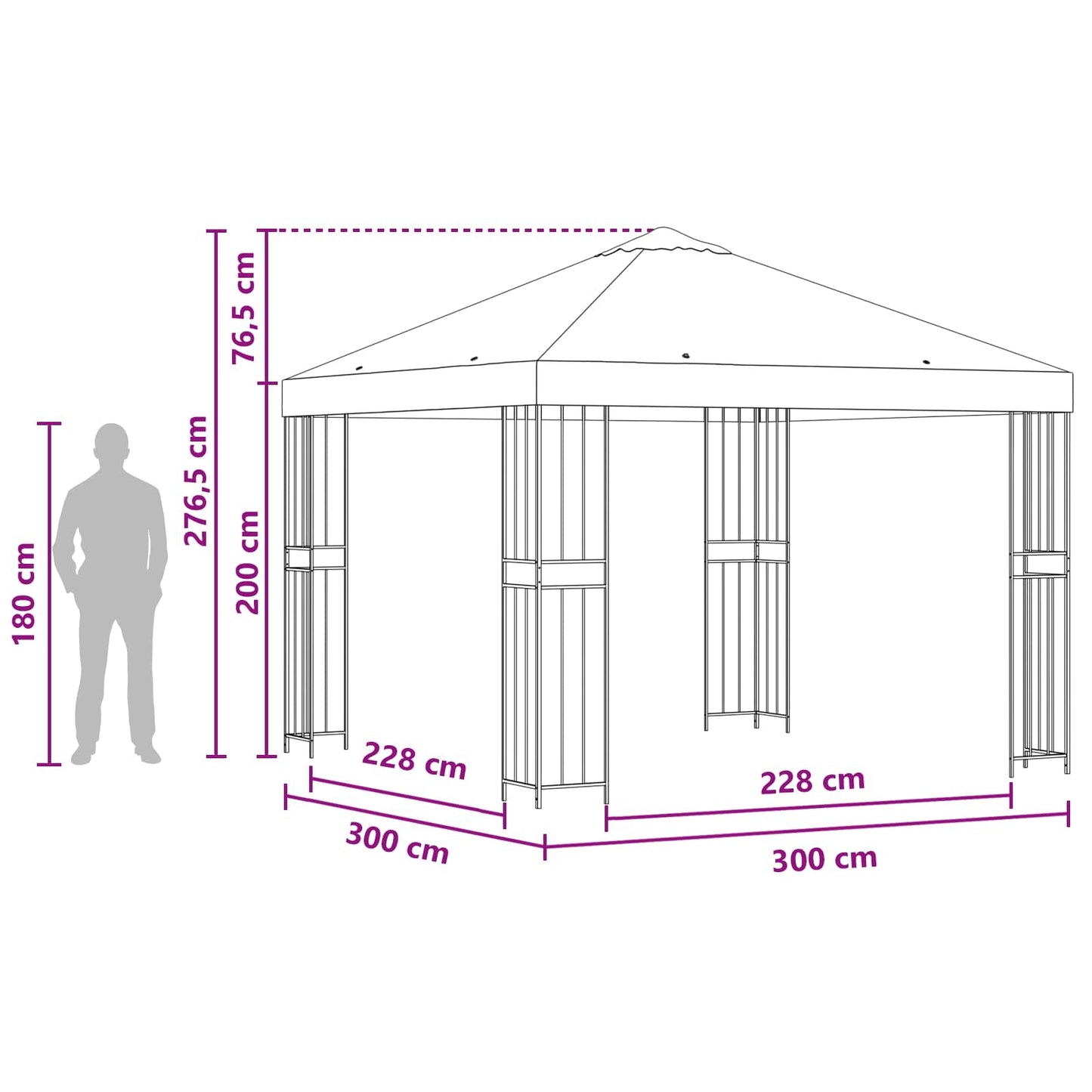 vidaXL Κιόσκι 3 x 3 m Μπλε Πολυεστέρας και Χάλυβας 190 gsm