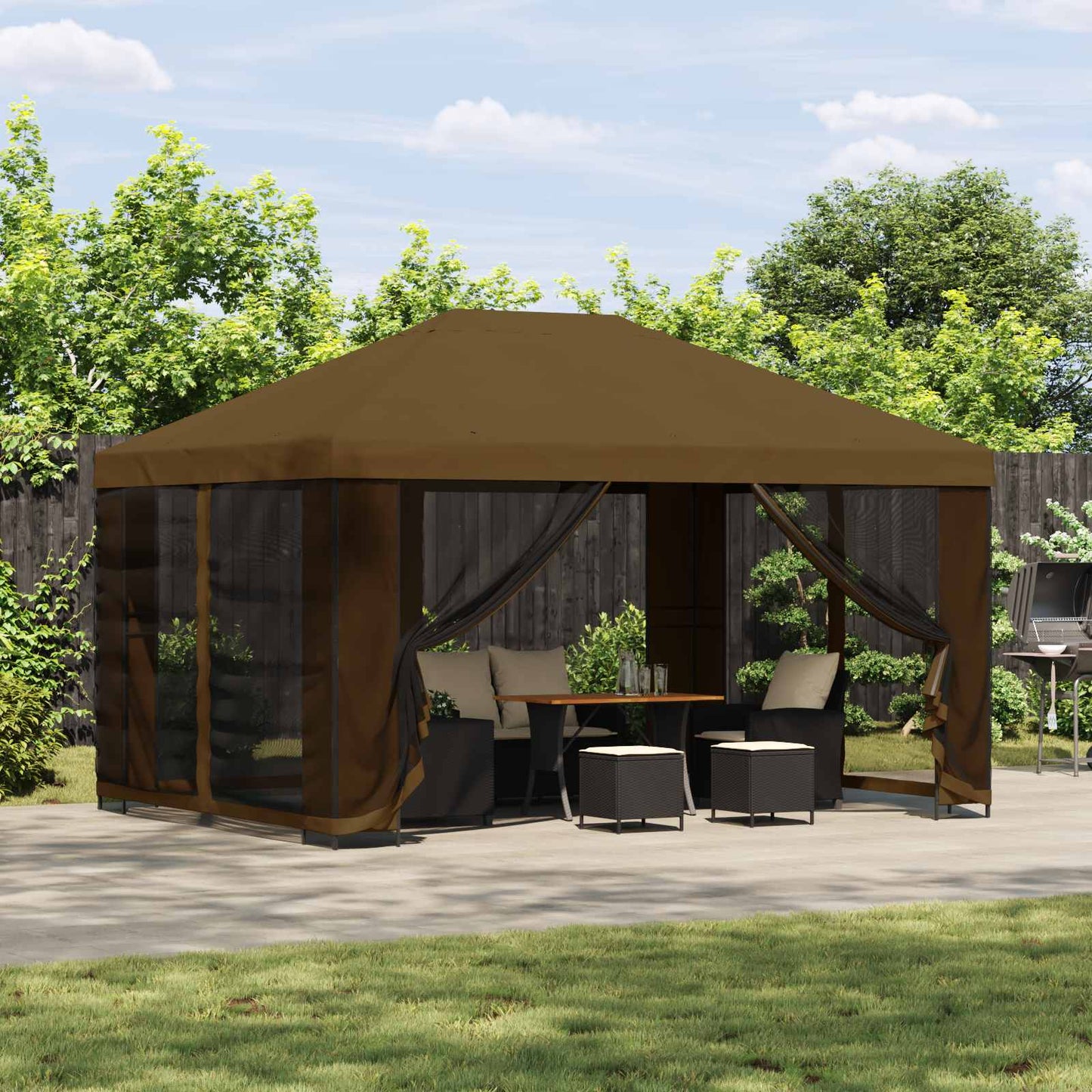 vidaXL Κήπος Γκαζebo με Πλευρικά Τοίχους 4 x 3 μ Taupe
