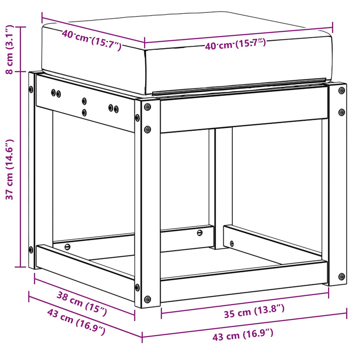 vidaXL Πάγκος Σκαμπό Φυσικό και Ανοιχτό Γκρι 43 x 43 x 37 εκ