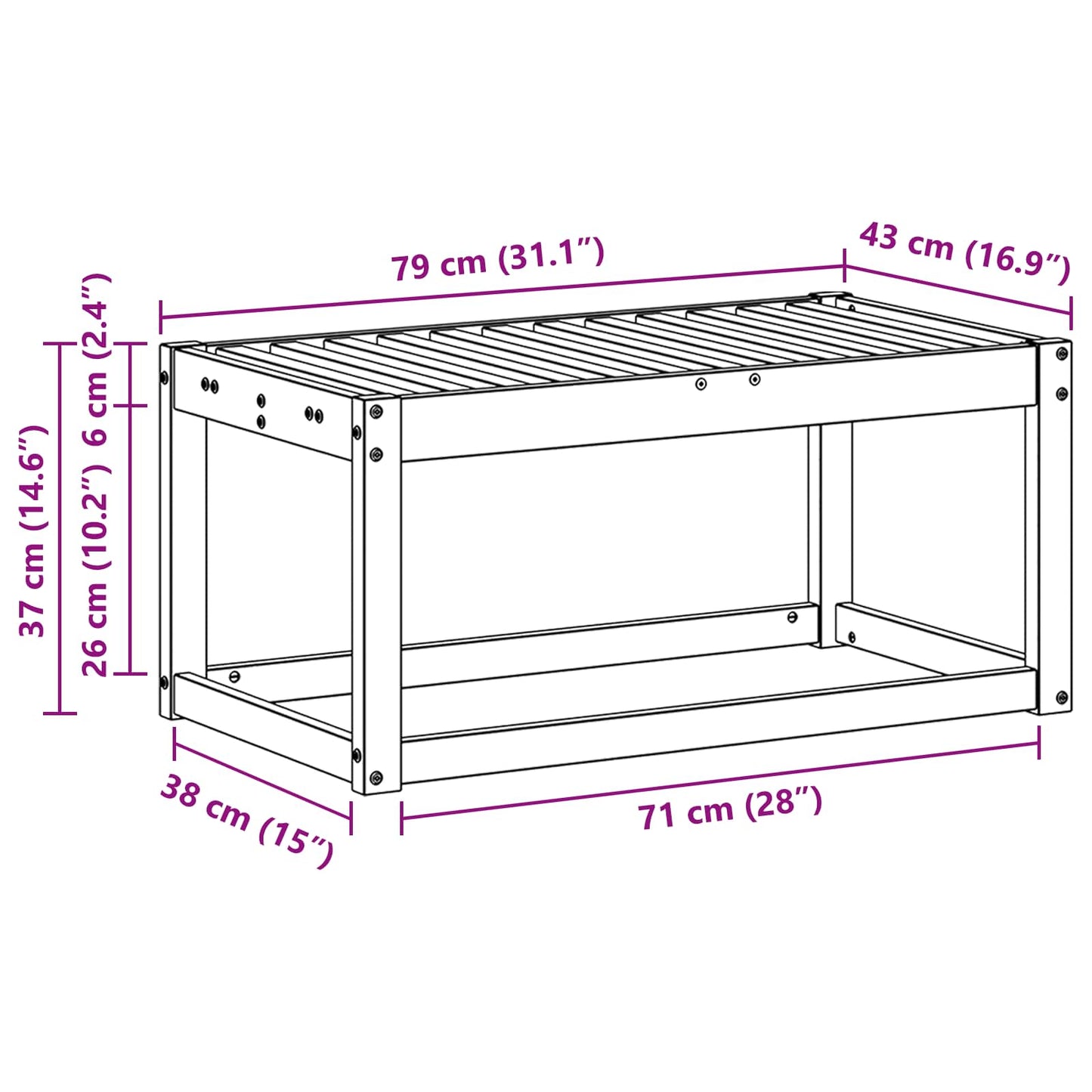 vidaXL Παγκάκι Εξωτερικού Χώρου Φυσικό 79 x 43 x 37 εκ