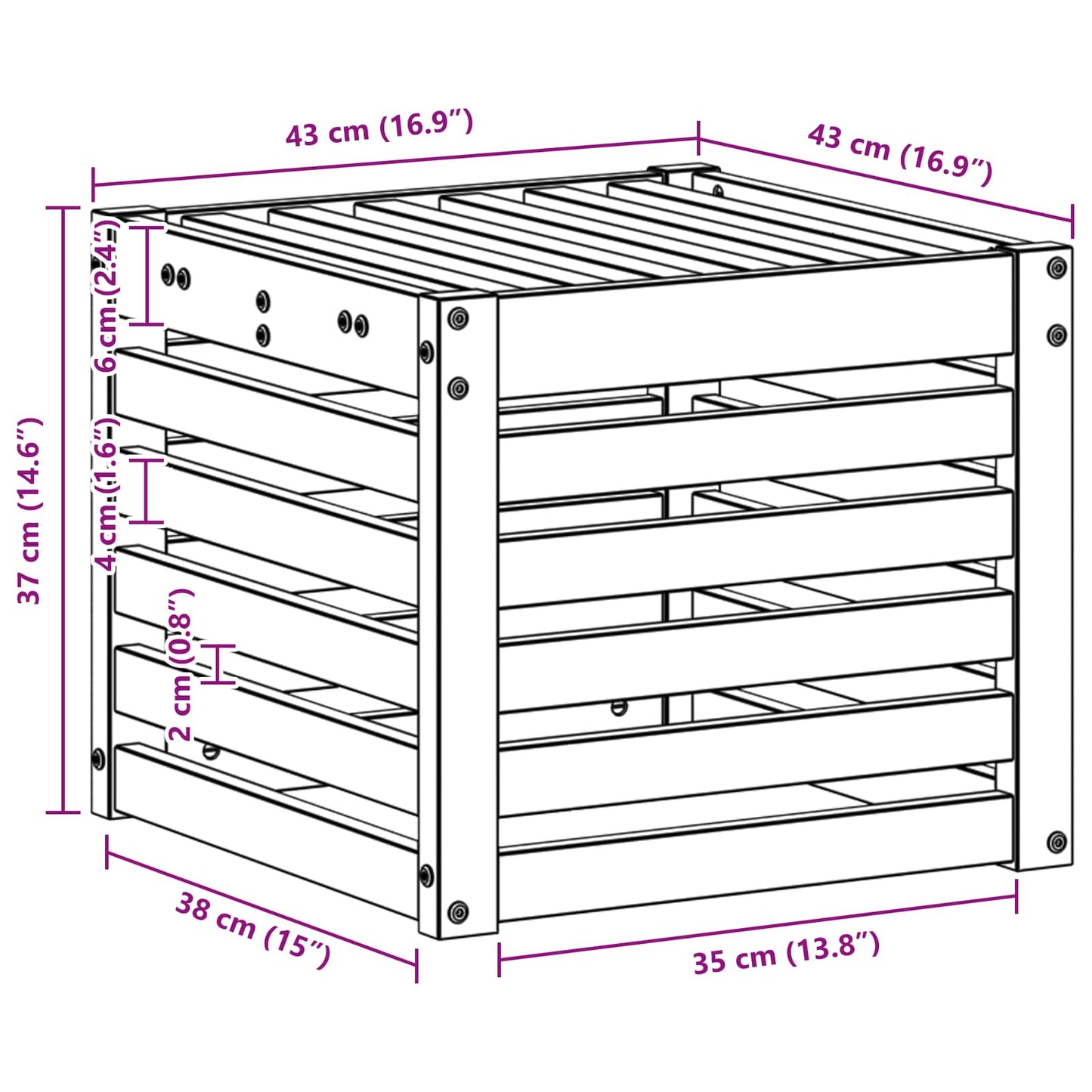 vidaXL Παγκάκι Εξωτερικού Χώρου Φυσικό 43 x 43 x 37 εκ