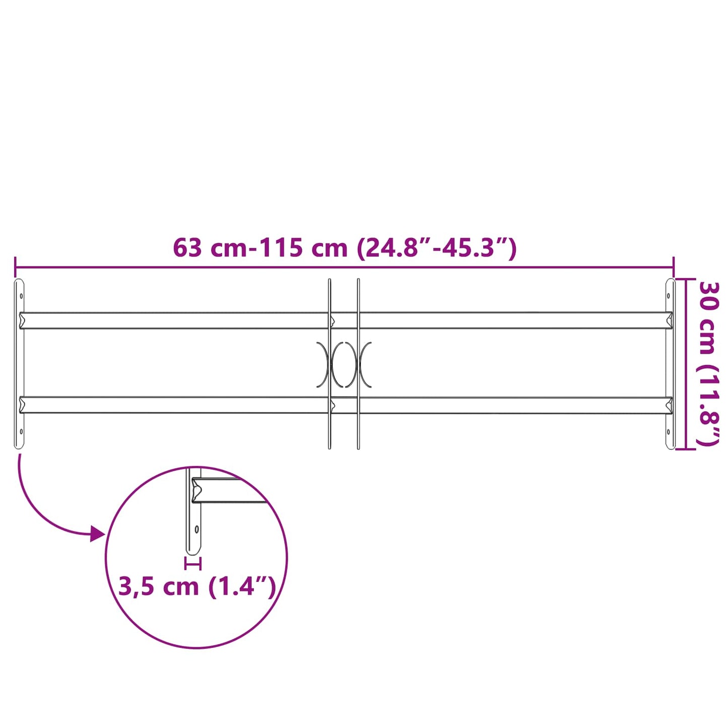 vidaXL Γρίλια Παραθύρου Μαύρο 115 x 30 εκ Χάλυβας με επίστρωση πούδρας