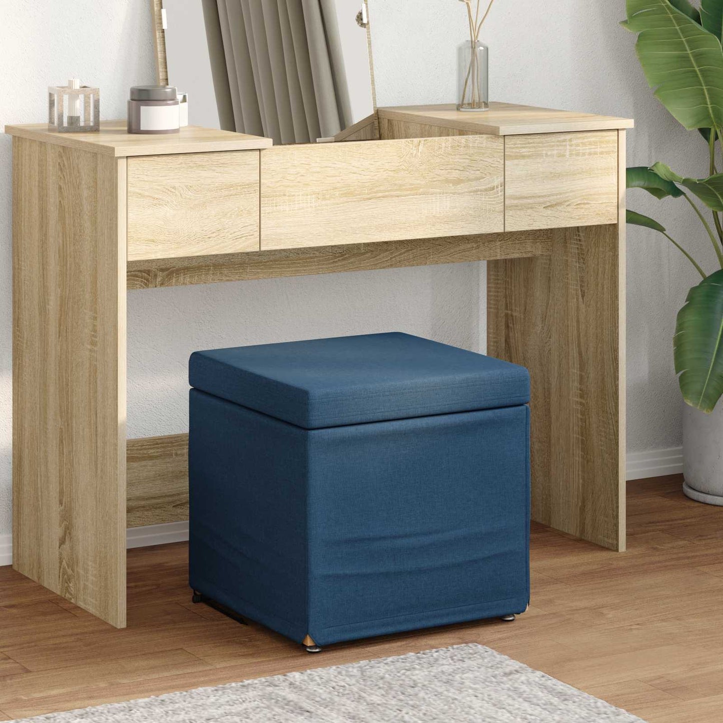 vidaXL Σκαμνί Μπλε 41 x 41 x 40 εκ Ύφασμα και Επεξεργασμένο Ξύλο