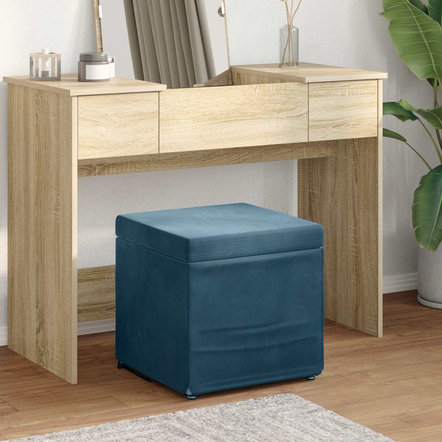vidaXL Σκαμνί Μπλε 41 x 41 x 40 εκ Βελούδο και Μηχανικά Ξύλα