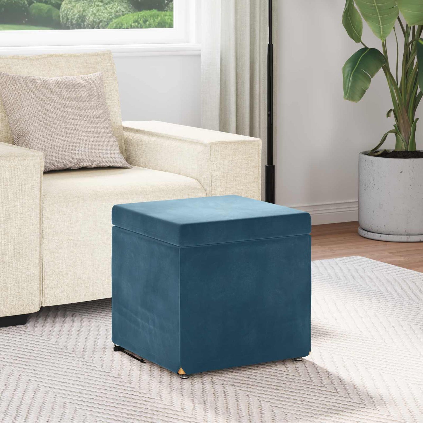 vidaXL Σκαμνί Μπλε 41 x 41 x 40 εκ Βελούδο και Μηχανικά Ξύλα