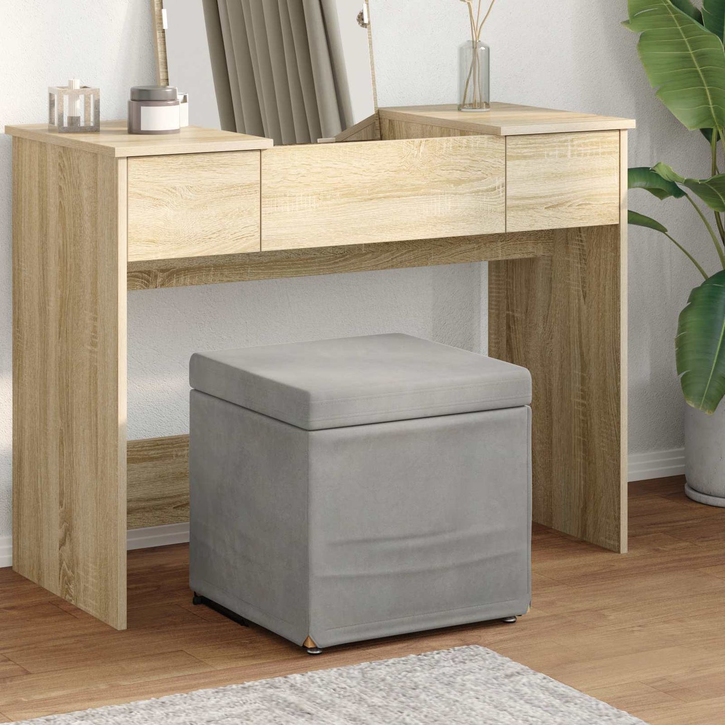 vidaXL Σκαμνί Ανοιχτό γκρι 41 x 41 x 40 εκ Βελούδο και Μηχανικά Ξύλα