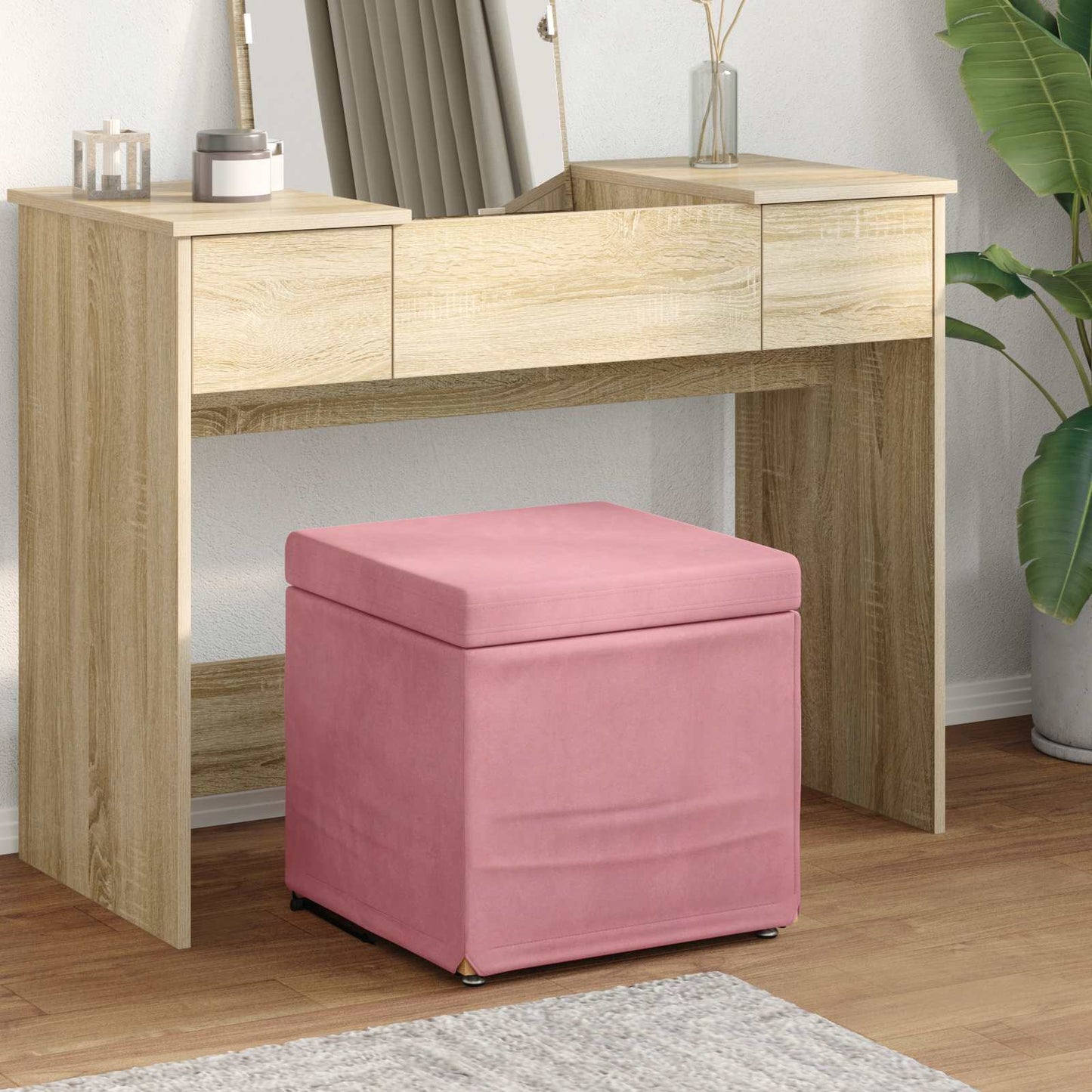 vidaXL Σκαμνί Ροζ 41 x 41 x 40 εκ Βελούδο και Μηχανικά Ξύλα