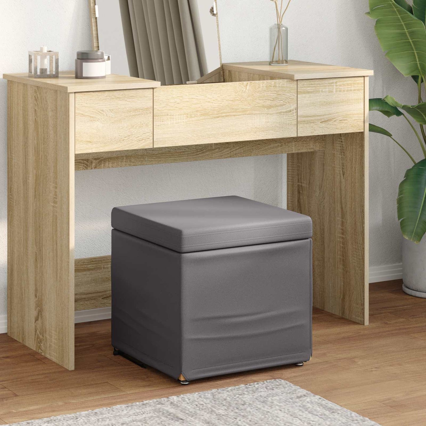vidaXL Σκαμνί Γκρι 41 x 41 x 40 εκ Ψεύτικο Δέρμα και Μηχανικά Ξύλα