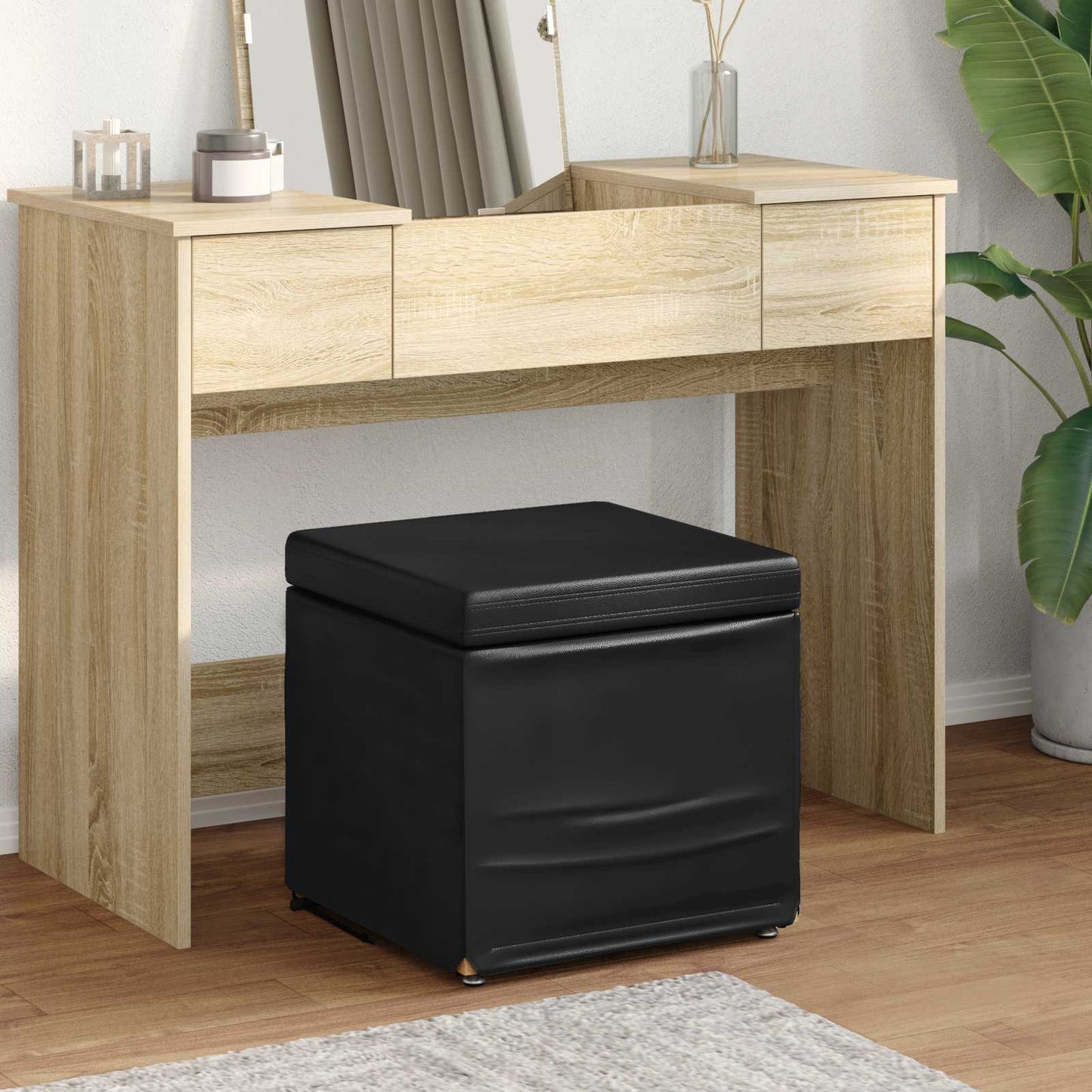 vidaXL Σκαμνί Μαύρο 41 x 41 x 40 εκ Ψεύτικο Δέρμα και Μηχανικά Ξύλα