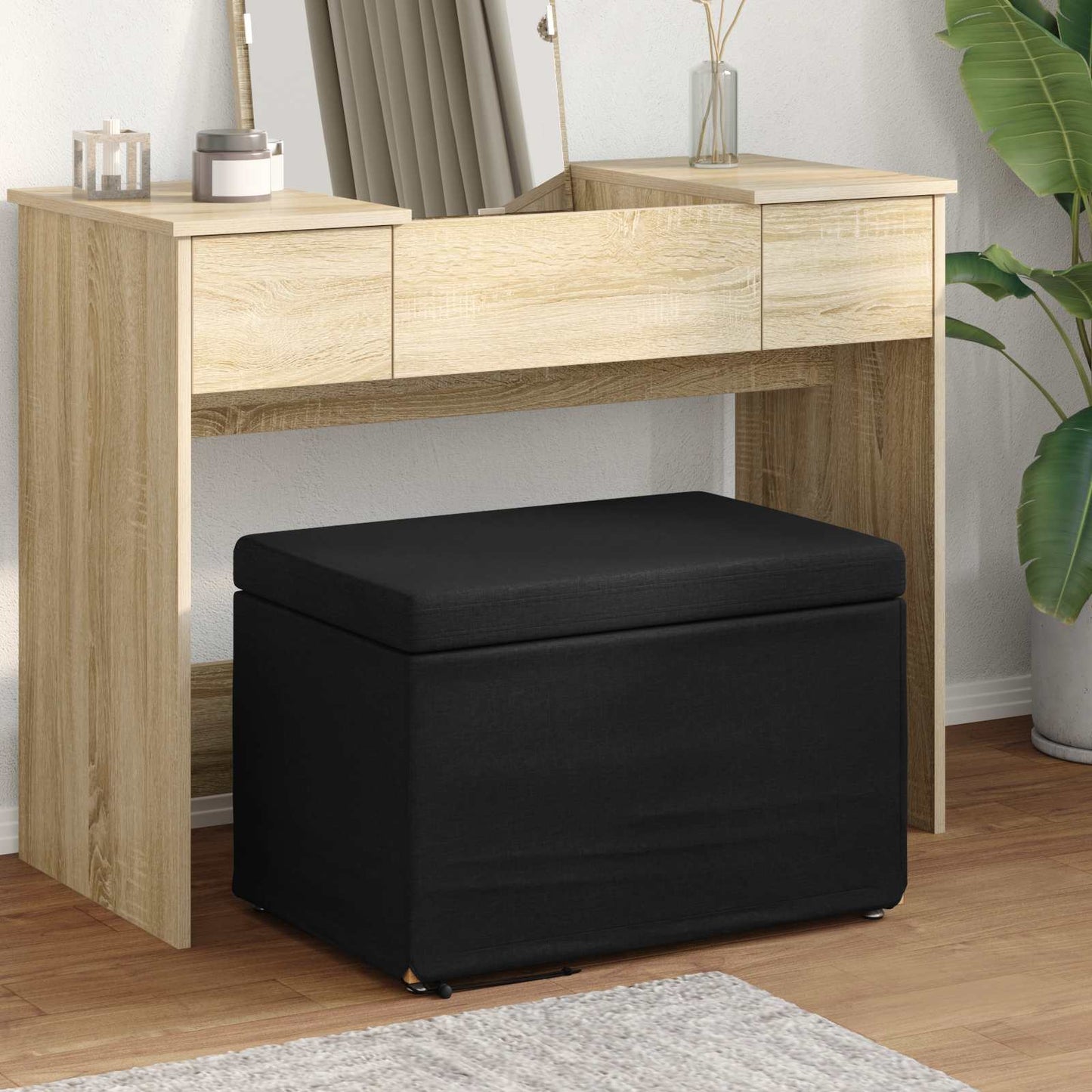 vidaXL Σκαμνί Μαύρο 61 x 41 x 40 εκ Ύφασμα και Επεξεργασμένο Ξύλο
