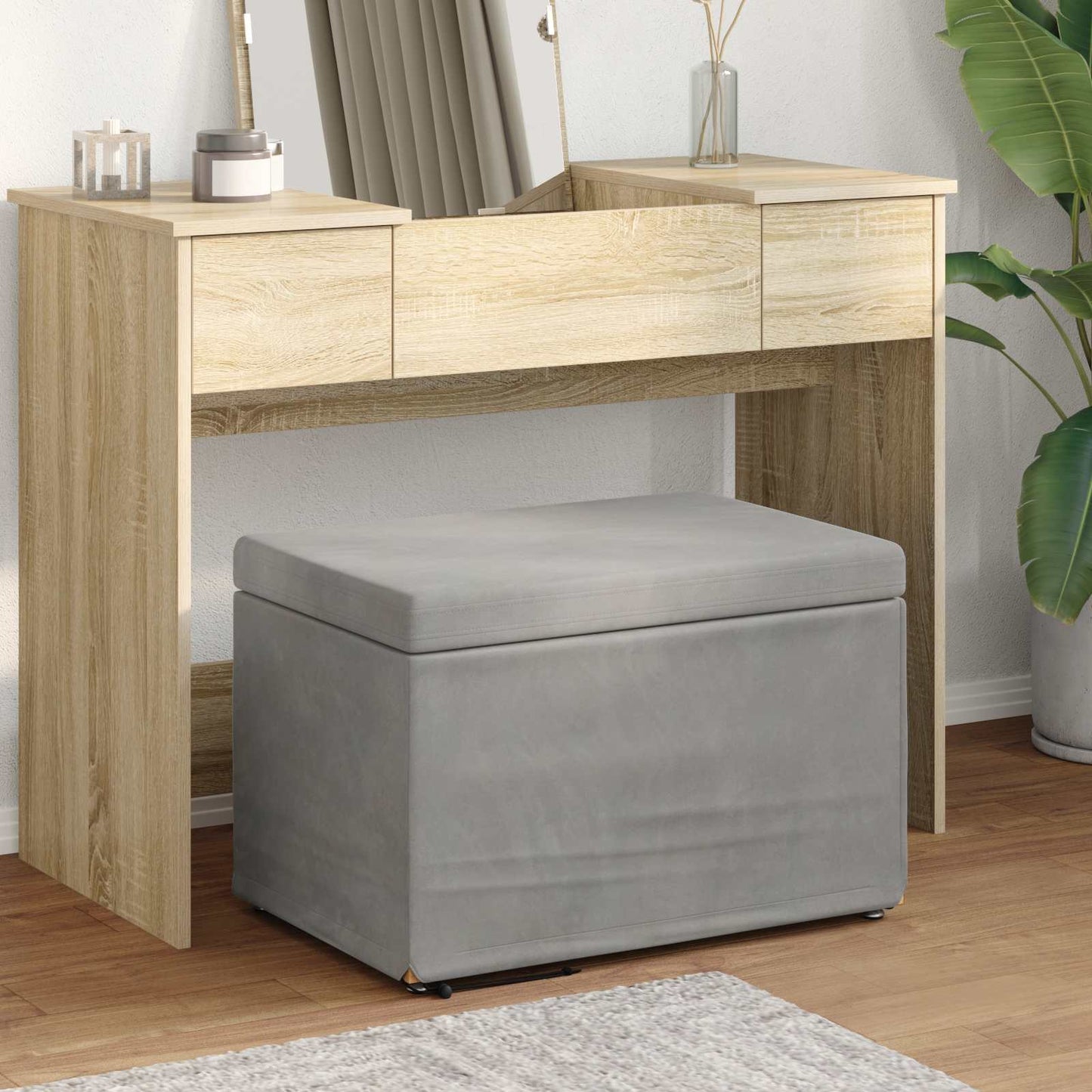 vidaXL Σκαμνί Ανοιχτό γκρι 61 x 41 x 40 εκ Βελούδο και Μηχανικά Ξύλα