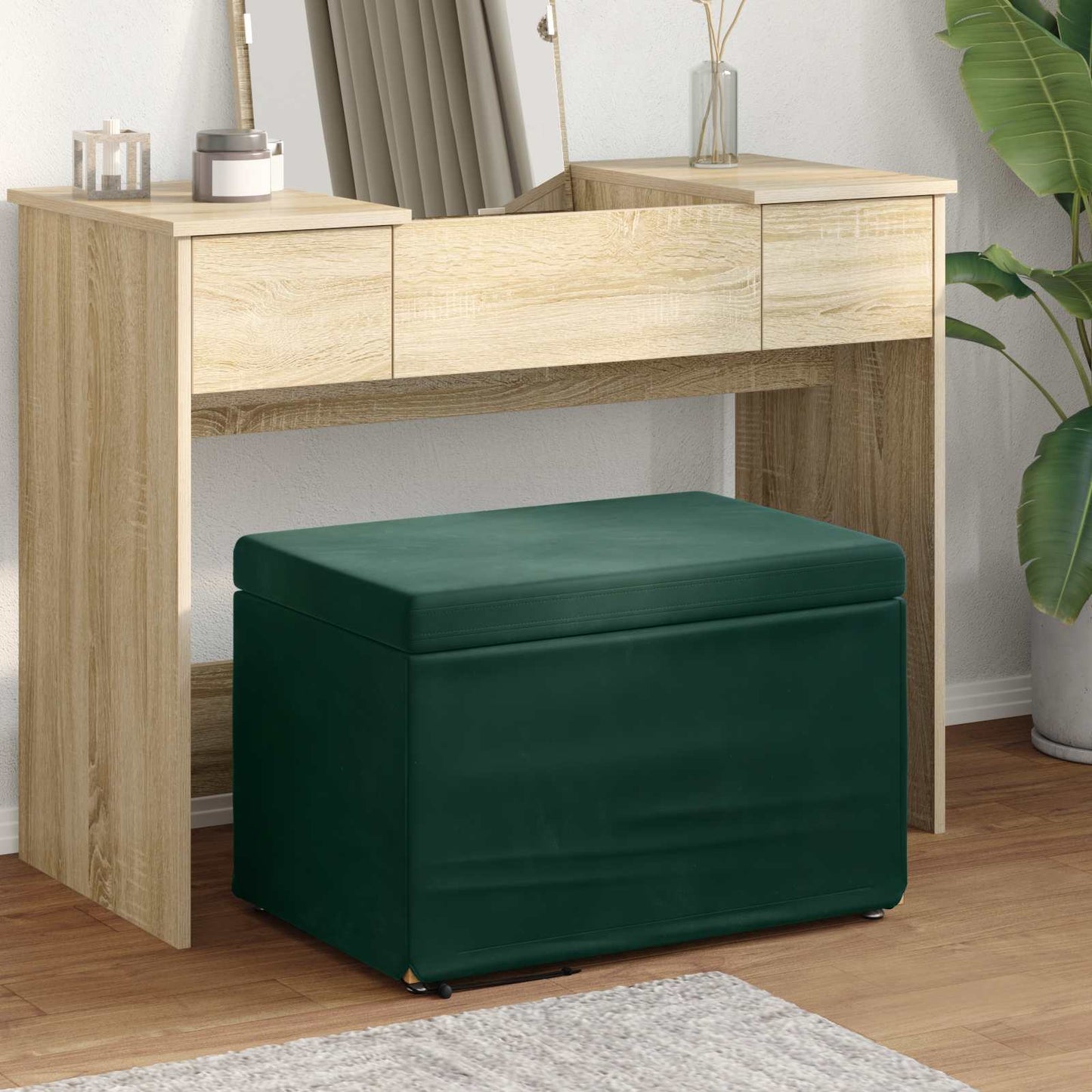 vidaXL Σκαμνί Σκούρο Πράσινο 61 x 41 x 40 εκ Βελούδο και Μηχανικά Ξύλα