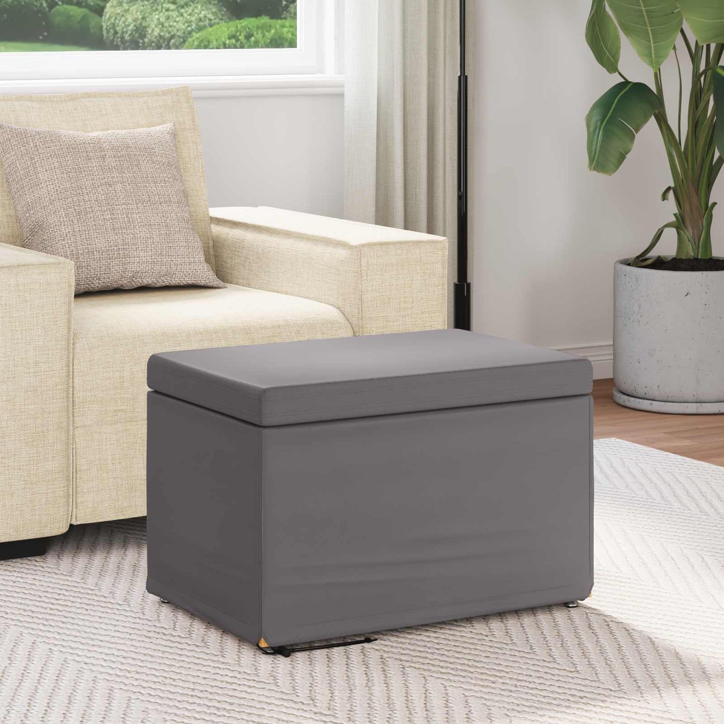 vidaXL Σκαμνί Γκρι 61 x 41 x 40 εκ Ψεύτικο Δέρμα και Μηχανικά Ξύλα
