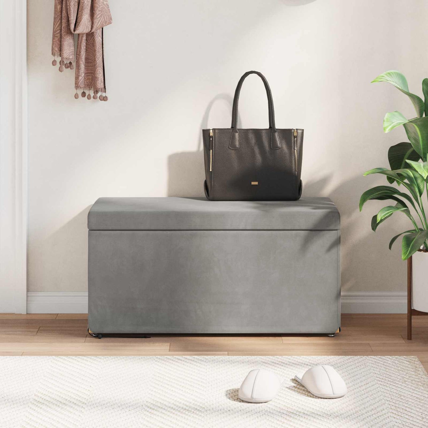 vidaXL Σκαμνί Ανοιχτό γκρι 81 x 41 x 40 cm Βελούδο και Μηχανικά Ξύλα