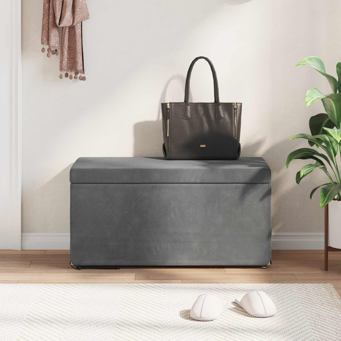 vidaXL Σκαμνί Σκούρο Γκρι 81 x 41 x 40 cm Βελούδο και Μηχανικά Ξύλα