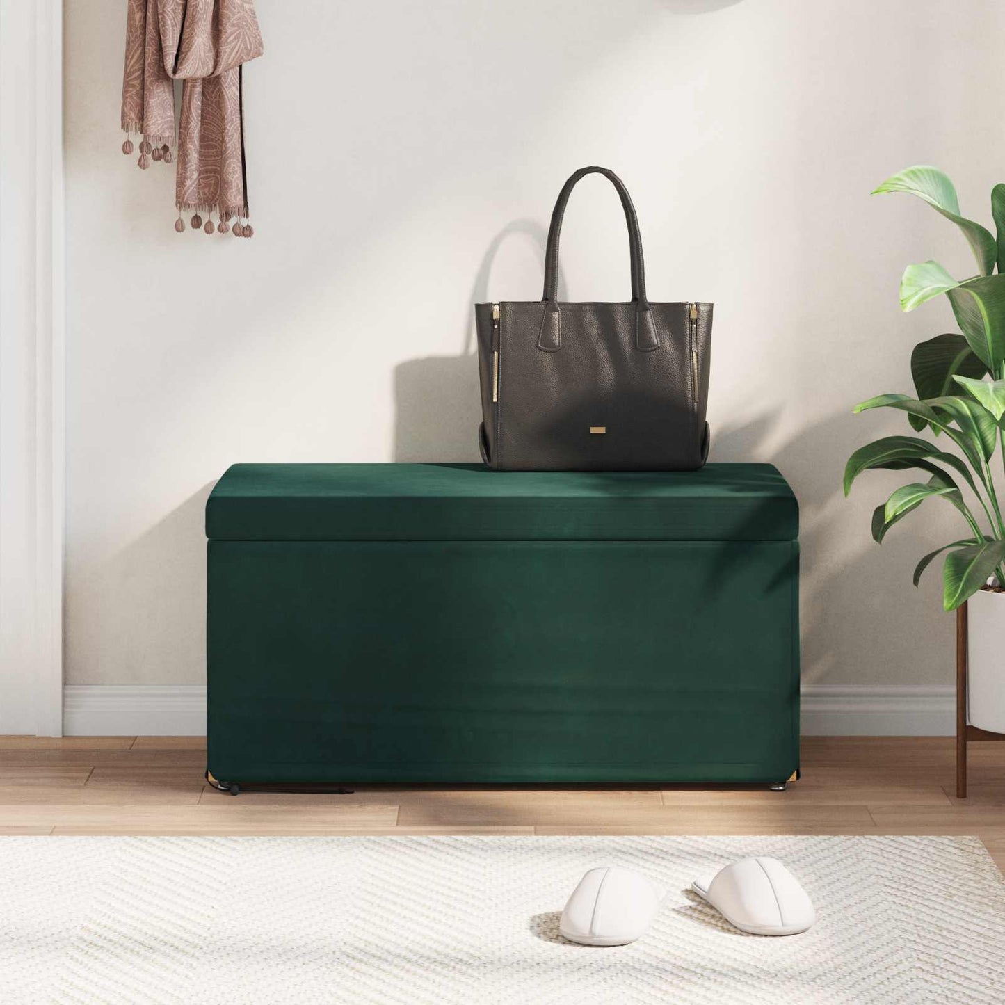 vidaXL Σκαμνί Σκούρο Πράσινο 81 x 41 x 40 cm Βελούδο και Μηχανικά Ξύλα