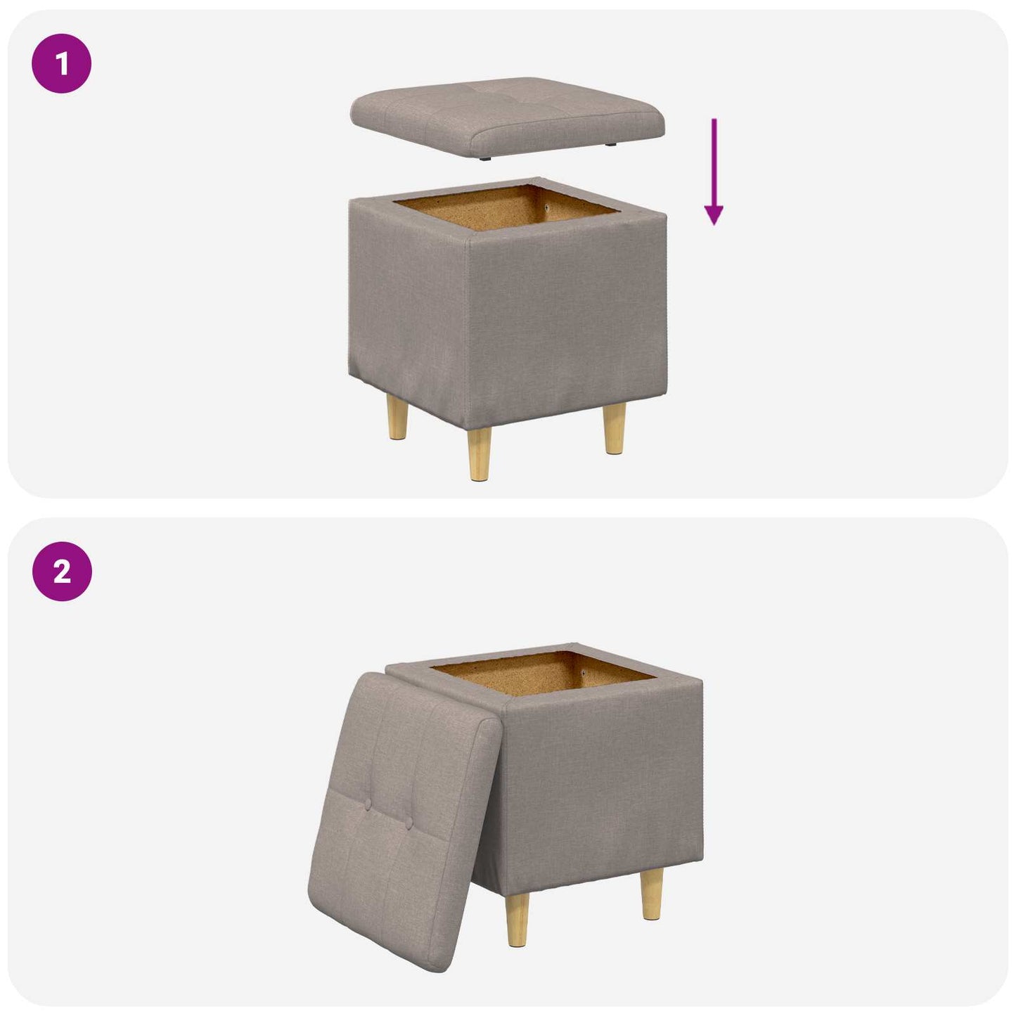 vidaXL Οθωμανικό αποθήκευσης με μαξιλάρι Taupe 40 x 40 x 45 cm ύφασμα