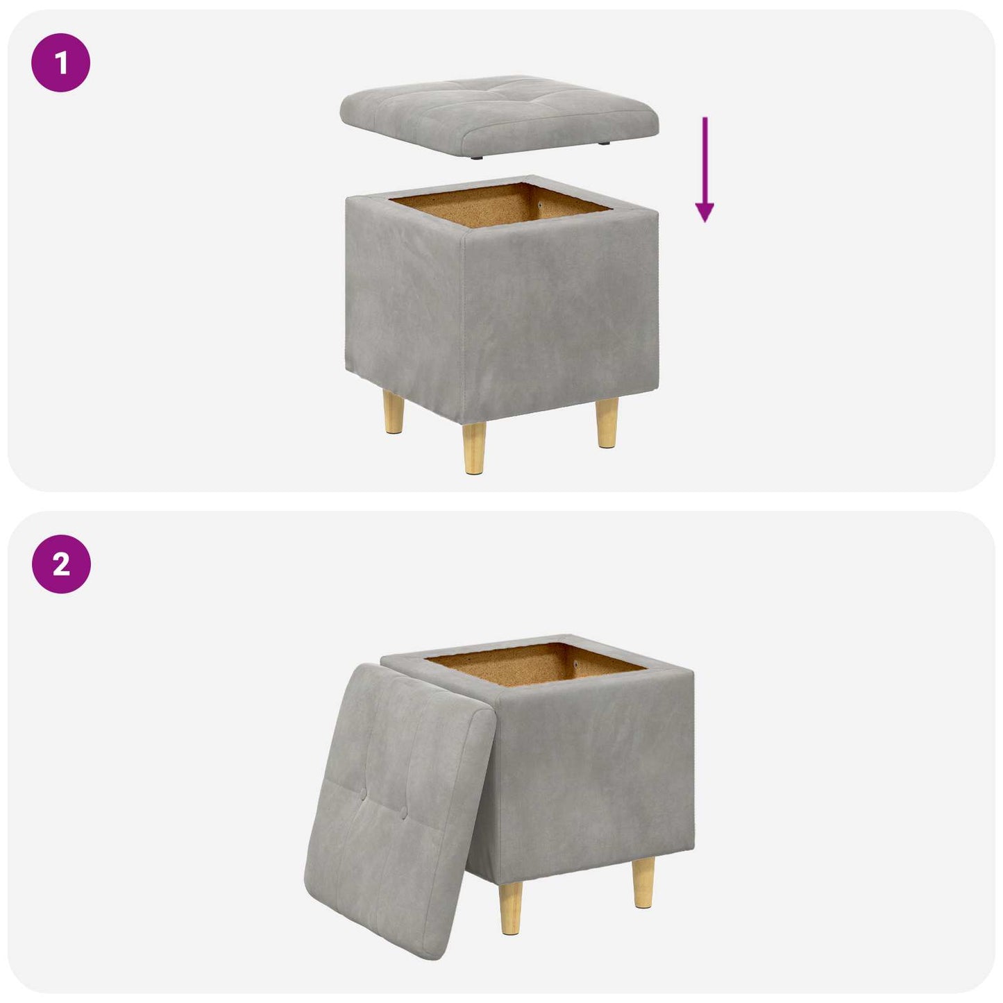 vidaXL Οθωμανικό αποθήκευσης Ανοιχτό γκρι 40 x 40 x 45 cm Βελούδο