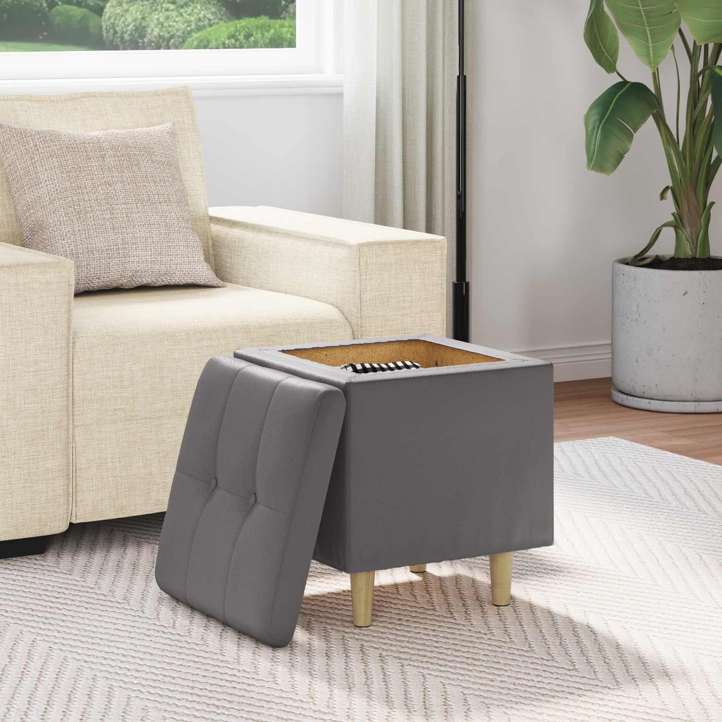 vidaXL Οθωμανικό αποθήκευσης Γκρι 40 x 40 x 45 cm Τεχνητό δέρμα