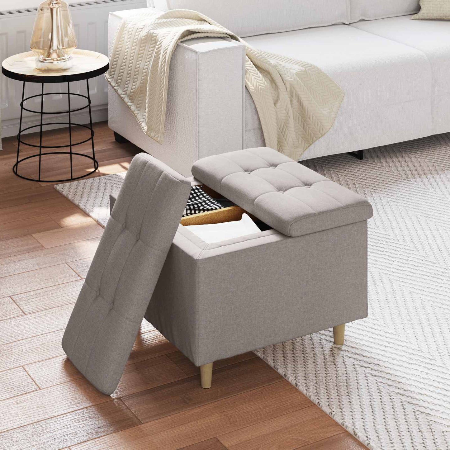 vidaXL Οθωμανικό αποθήκευσης με μαξιλάρι Taupe 60 x 60 x 45 cm ύφασμα