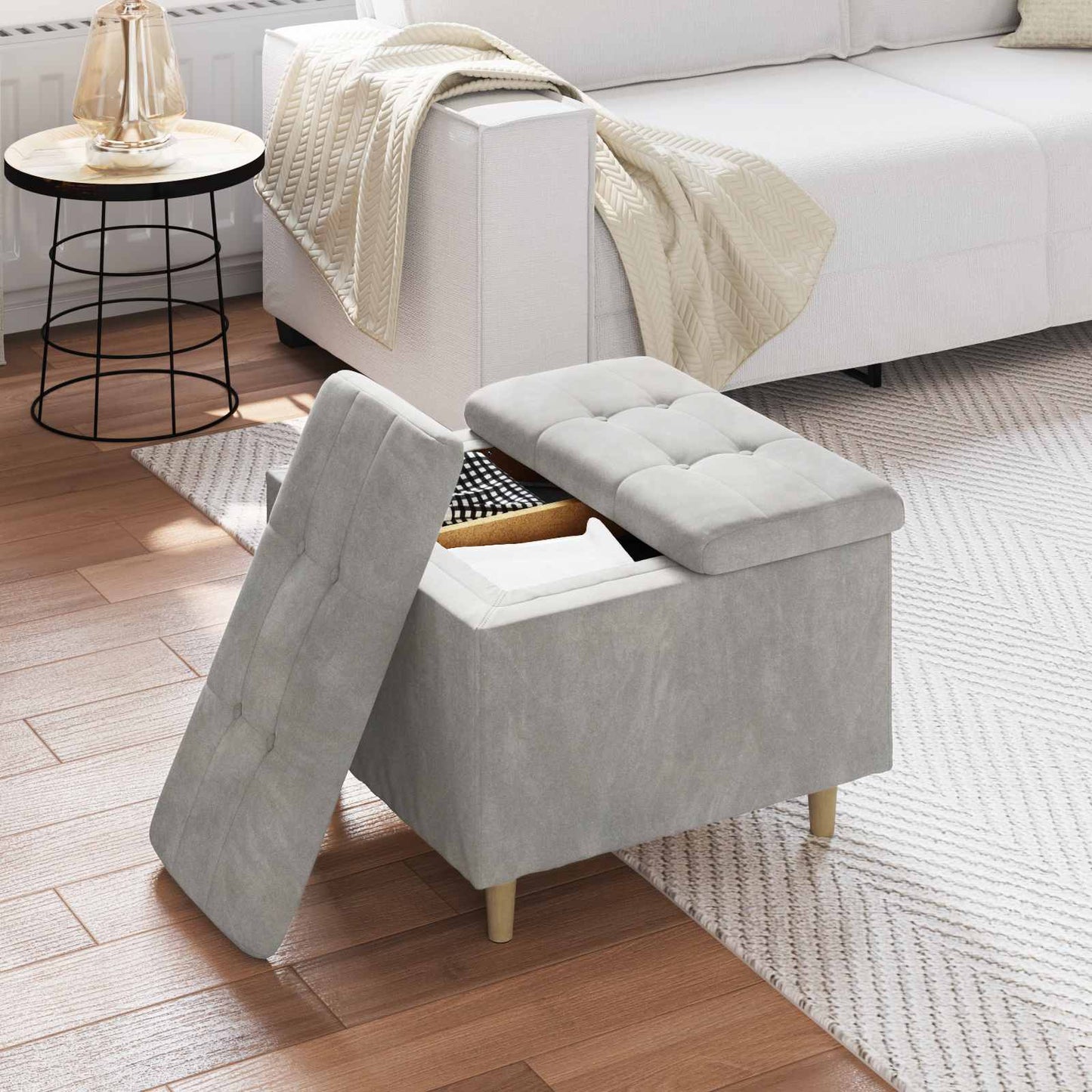 vidaXL Οθωμανικό αποθήκευσης Ανοιχτό γκρι 60 x 60 x 45 cm Βελούδο