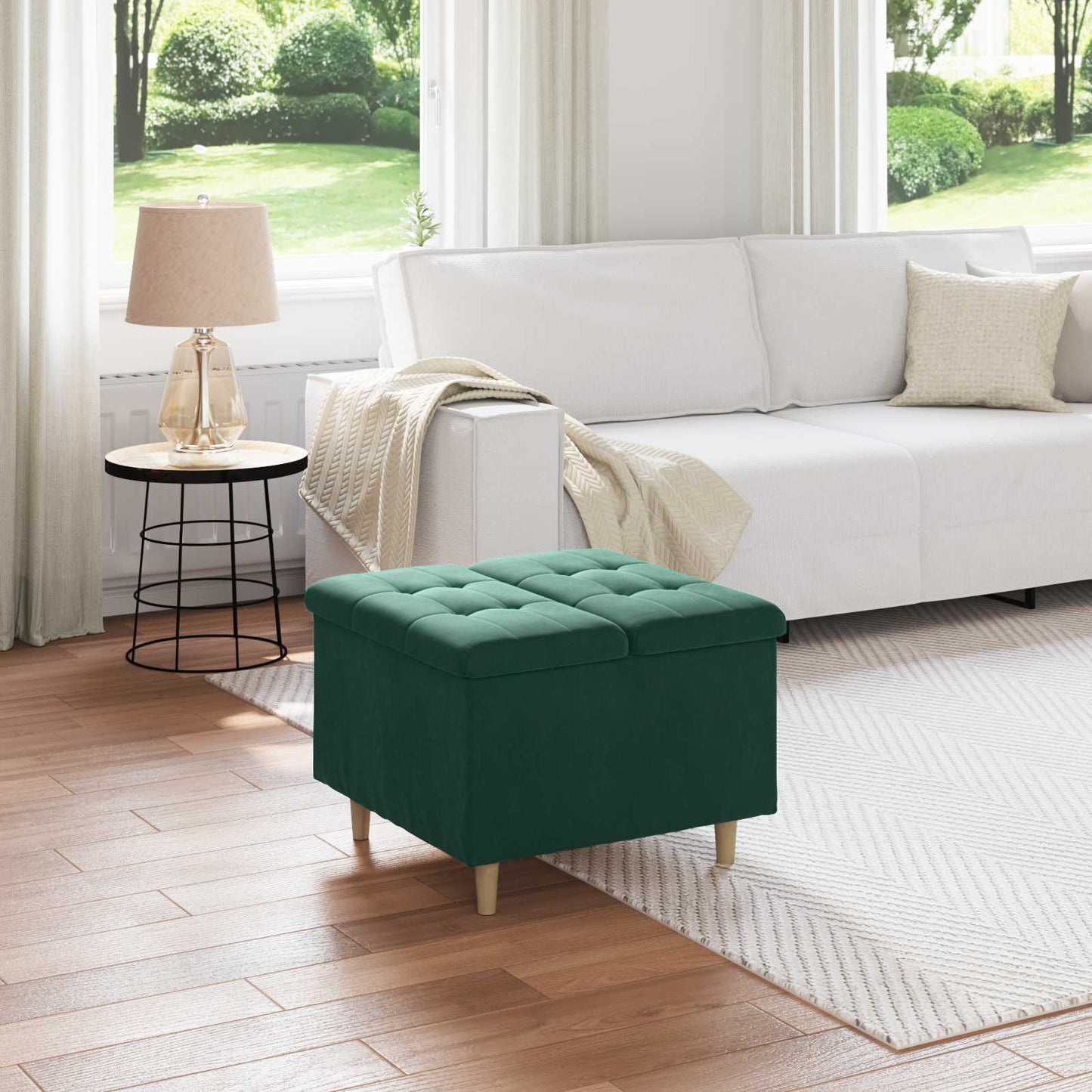 vidaXL Οθωμανικό αποθήκευσης Σκούρο Πράσινο 60 x 60 x 45 cm Βελούδο