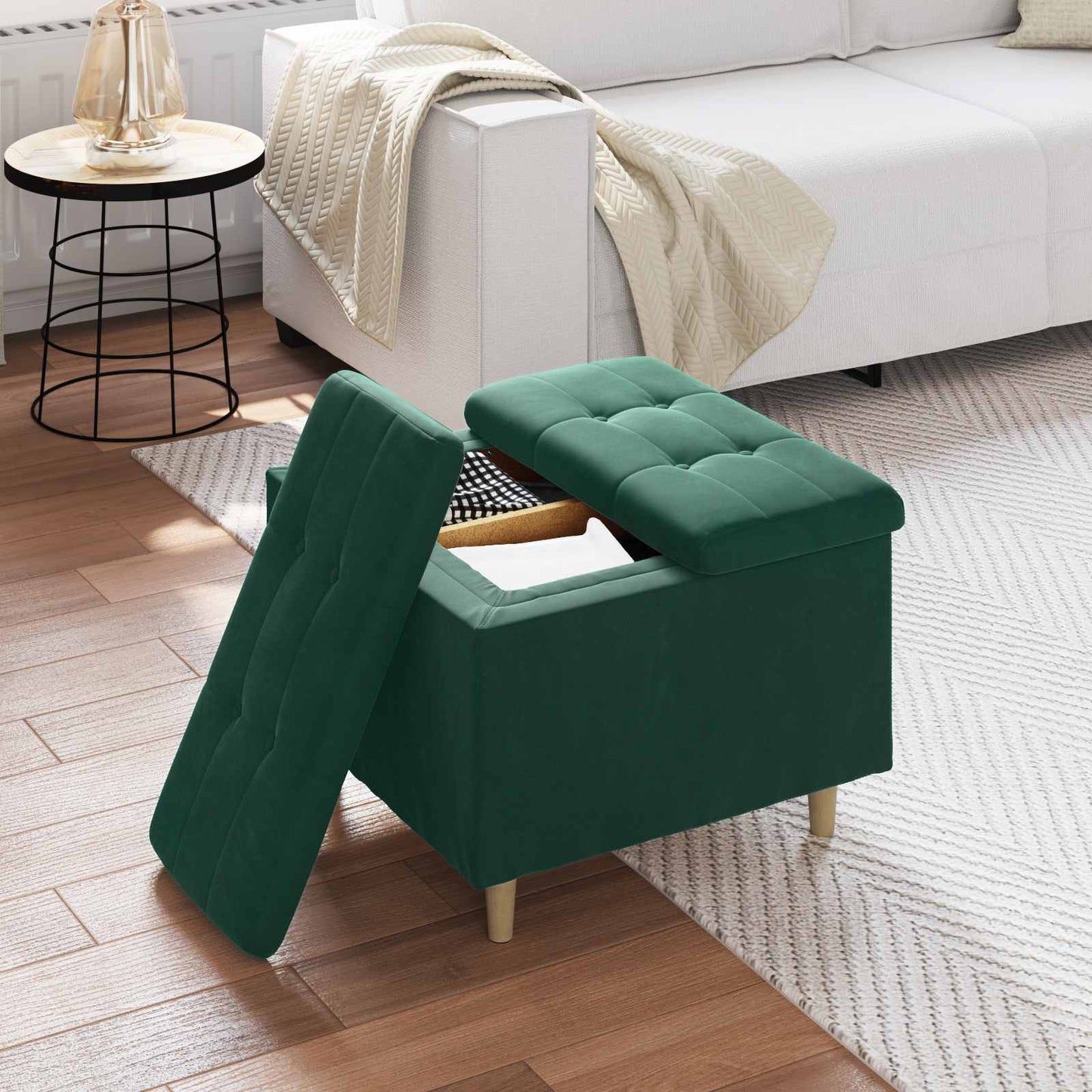 vidaXL Οθωμανικό αποθήκευσης Σκούρο Πράσινο 60 x 60 x 45 cm Βελούδο