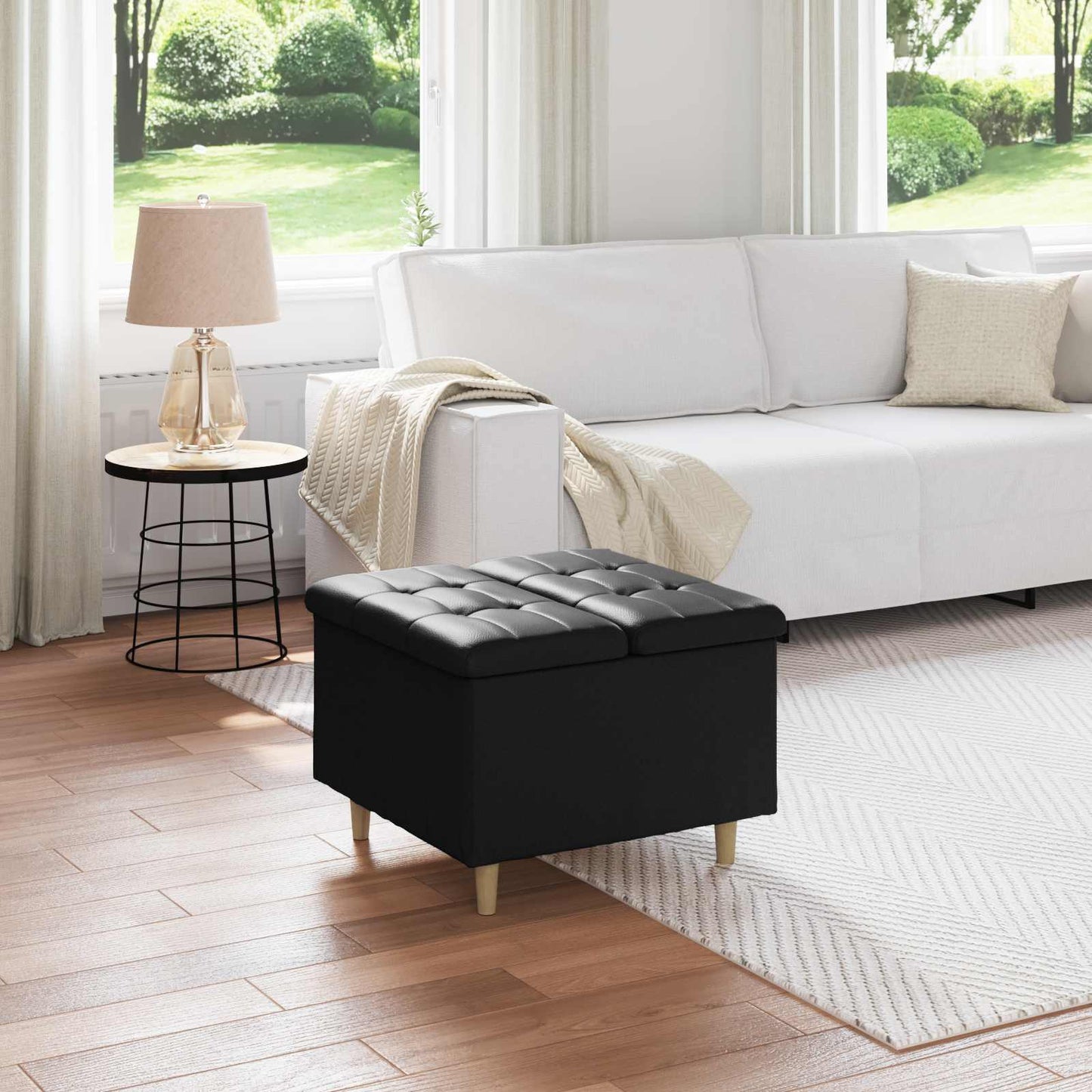 vidaXL Οθωμανικό αποθήκευσης Μαύρο 60 x 60 x 45 cm Τεχνητό δέρμα