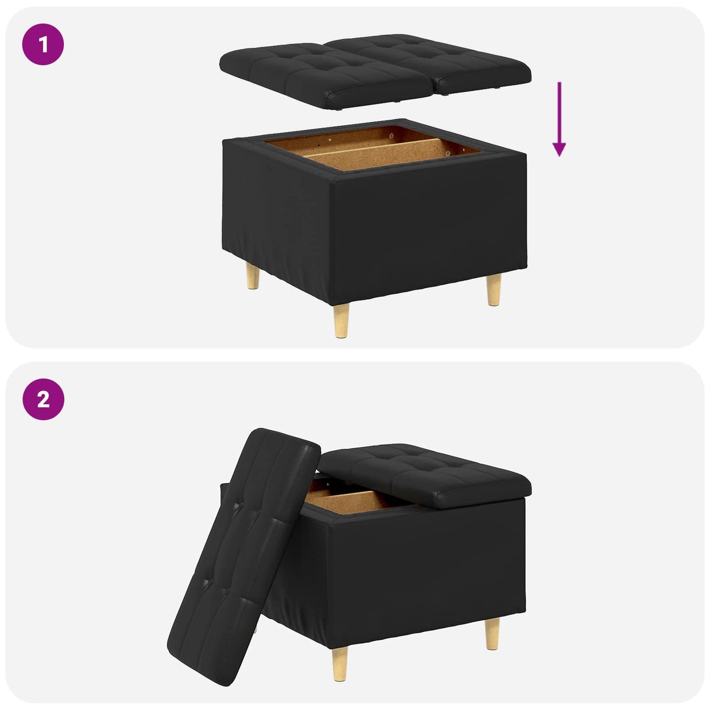 vidaXL Οθωμανικό αποθήκευσης Μαύρο 60 x 60 x 45 cm Τεχνητό δέρμα