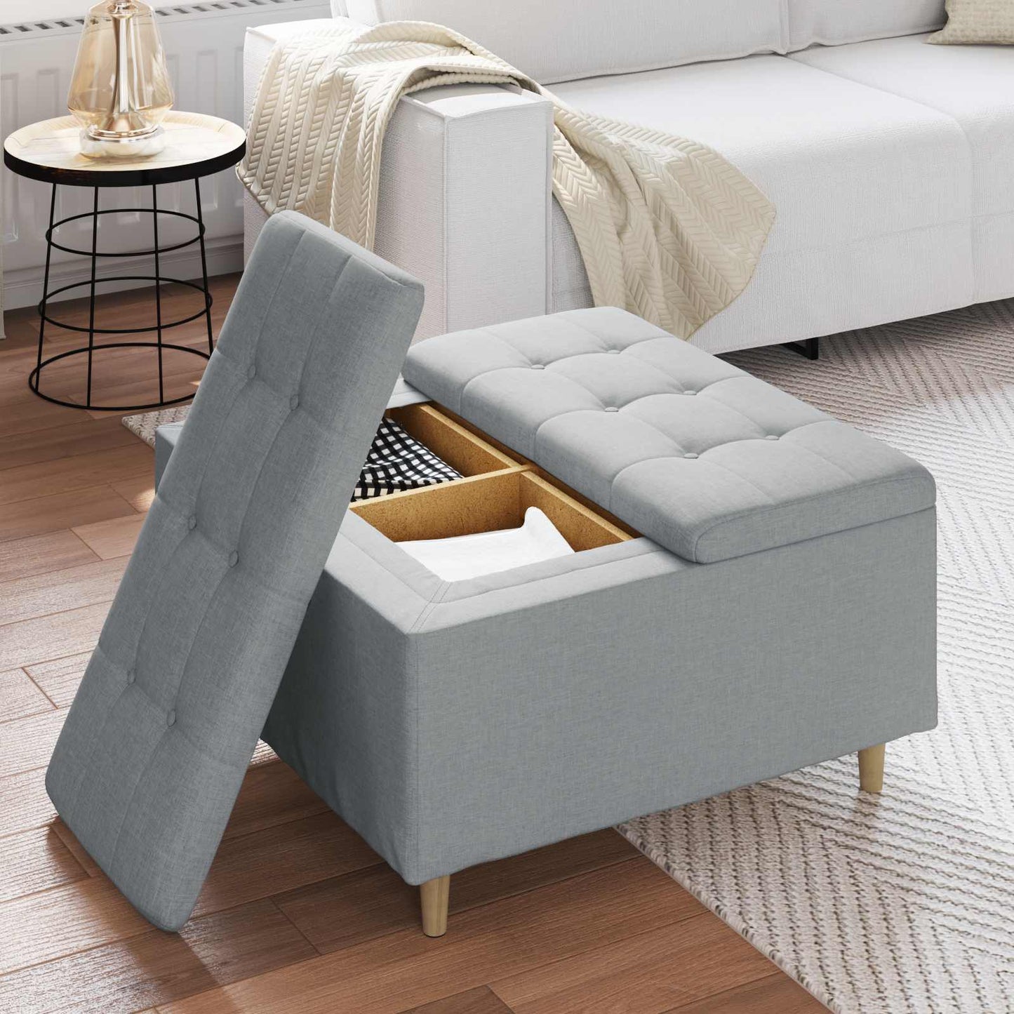 vidaXL Οθωμανικό αποθήκευσης Ανοιχτό γκρι 80 x 80 x 45 cm ύφασμα