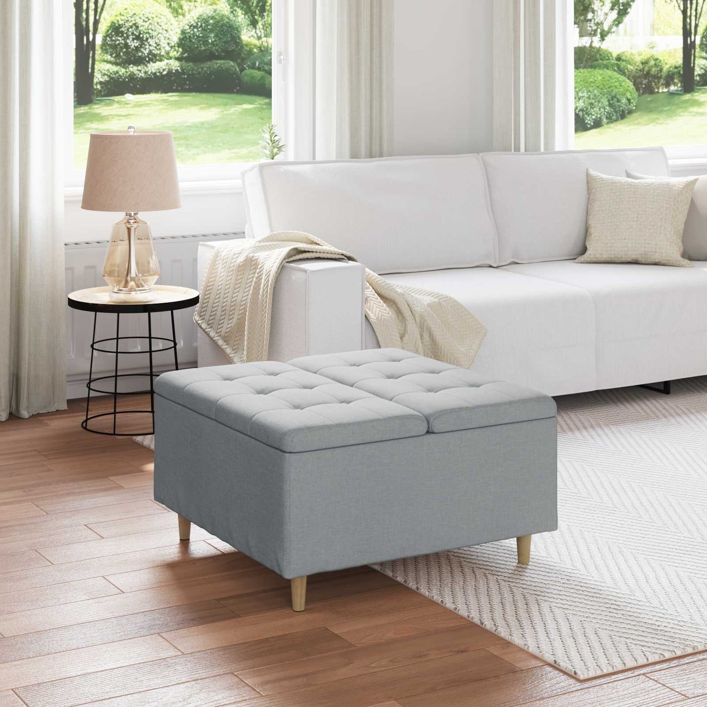 vidaXL Οθωμανικό αποθήκευσης Ανοιχτό γκρι 80 x 80 x 45 cm ύφασμα